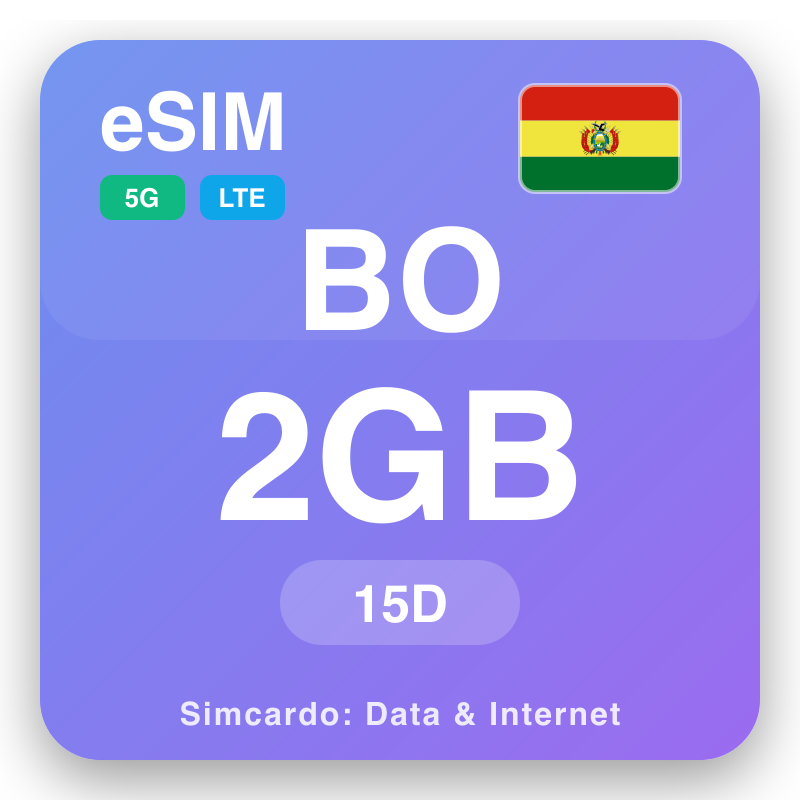 eSIM il-Bolivja 2 GB għal 15 ġimgħat