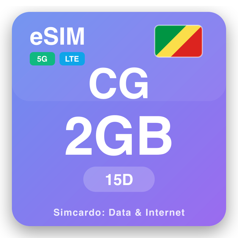 eSIM Kongas-Brazavilis 2 GB už 15 dienos