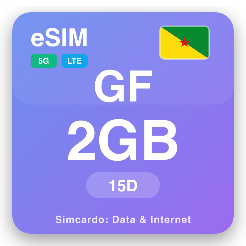 eSIM French Guiana 2 GB voor 15 dagen
