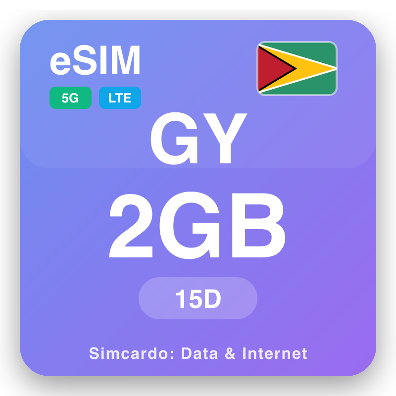 eSIM Guyana 2 GB mo le 15 aso