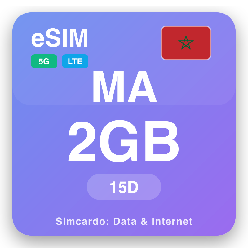 eSIM Maroko 2 GB kanggo 15 dina