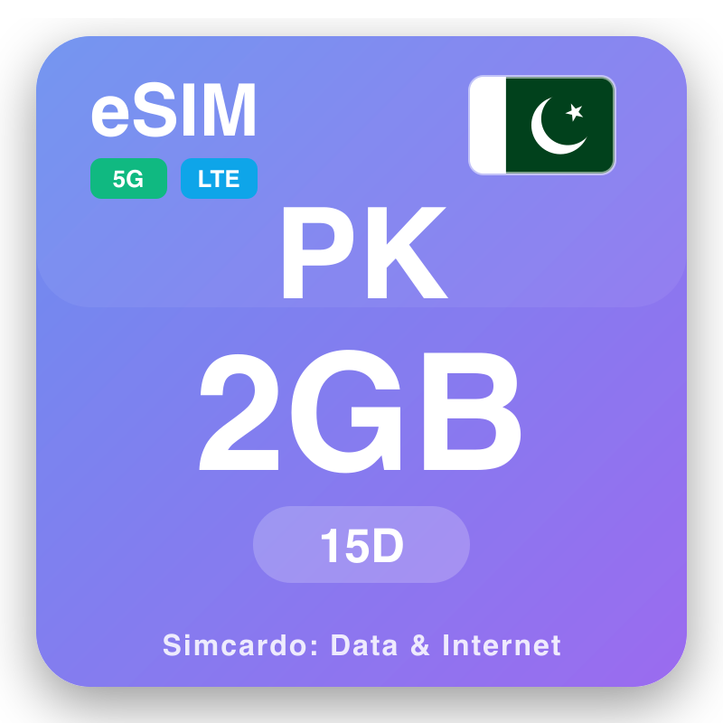 eSIM Paquistão 2 GB para 15 dias