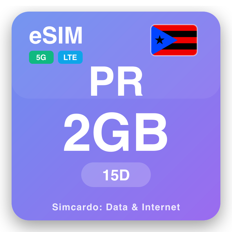 eSIM Puèrto Riko 2 GB kanggo 15 dina
