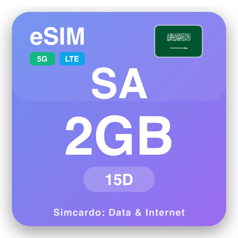 eSIM Sacuudi Carabiya 2 GB muddo 15 maalmo