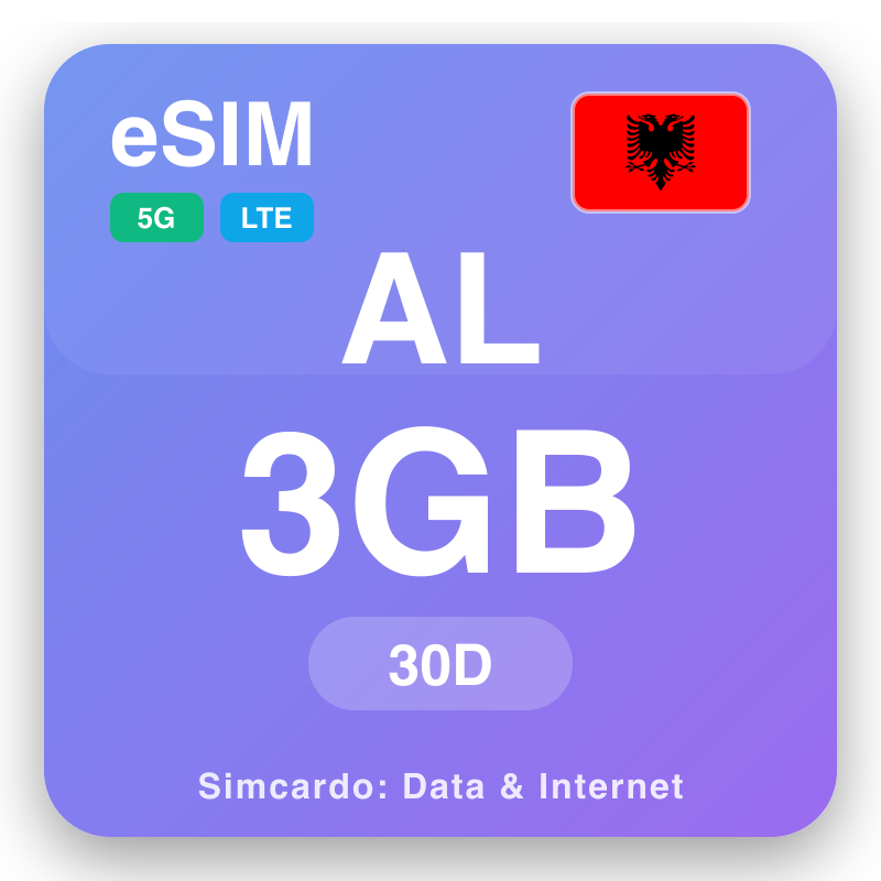 eSIM Albàinia 3 GB air 30 làithean