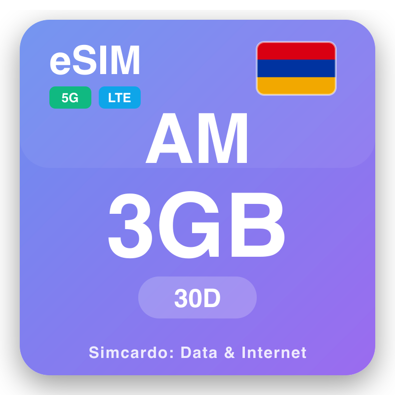 eSIM അർമേനിയ 3 GB 30 ദിവസങ്ങൾ ക്കായി
