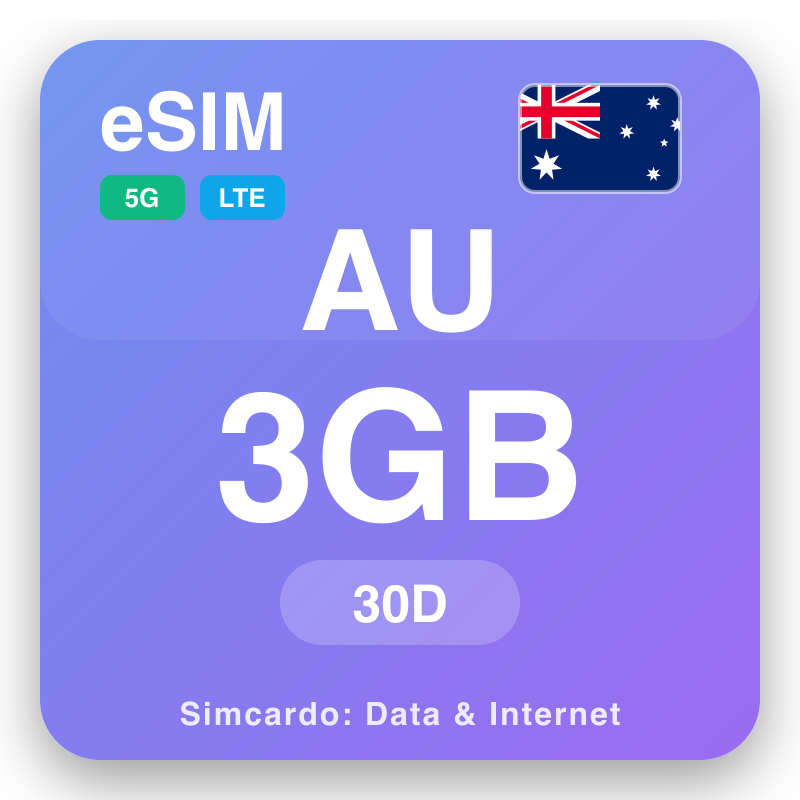eSIM Astràilia 3 GB air 30 làithean