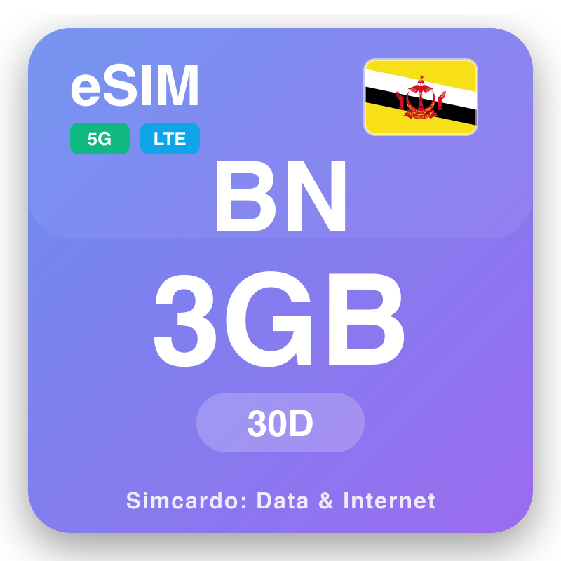 eSIM Brunei - planên daneyê yên seyahatê û internetê mobîl