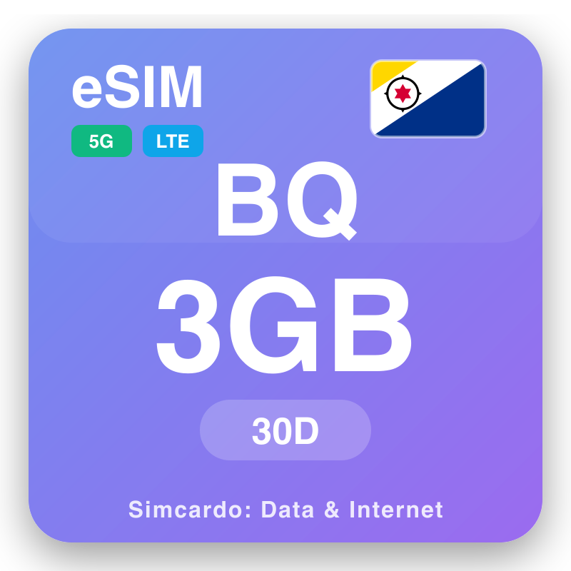 eSIM കരീബിയൻ നെതർലാൻഡ്സ് 3 GB 30 ദിവസങ്ങൾ ക്കായി