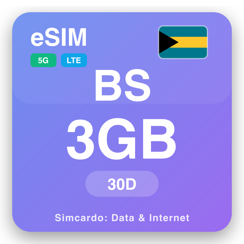 eSIM Bahamas 3 GB ji bo 30 dagen