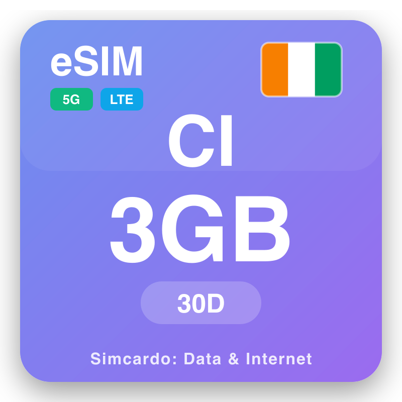 eSIM Elfenbenskysten - reisedataplaner og mobil internett
