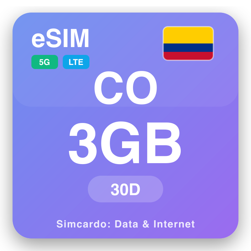 eSIM Colombia 3 GB kuni 30 päeva