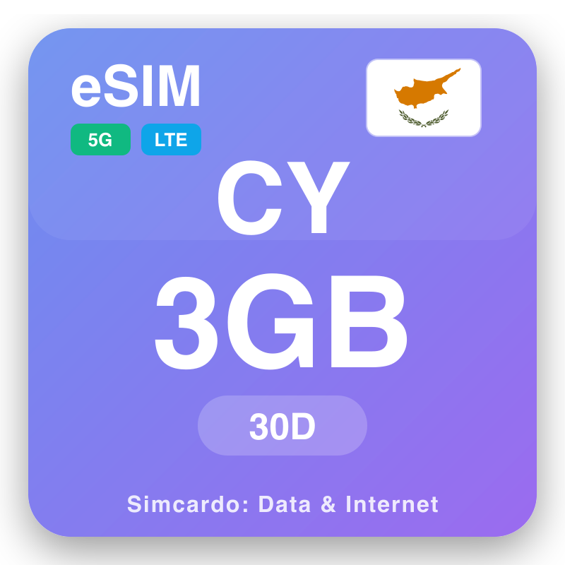 eSIM Кипр 3 GB 30 күн үчүн