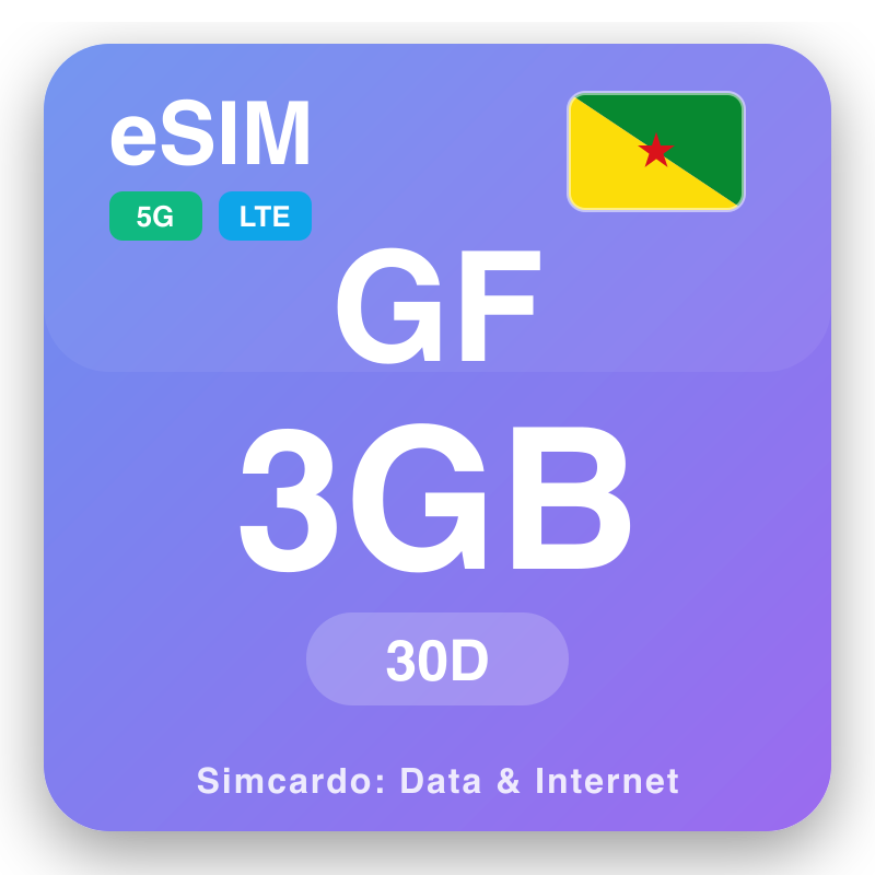 eSIM Franska Guyana 3 GB för 30 dagar