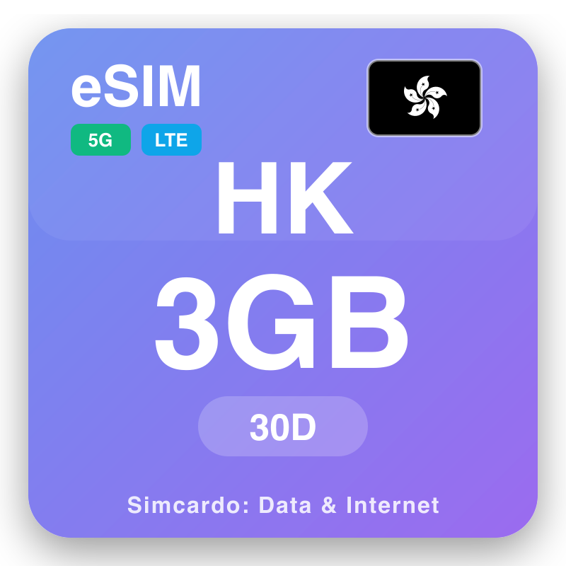 eSIM Hong Kong SAR China 3 GB voor 30 dagen