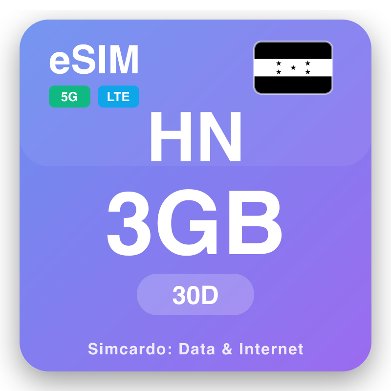 eSIM Gonduras 3 GB 30 gün üçin