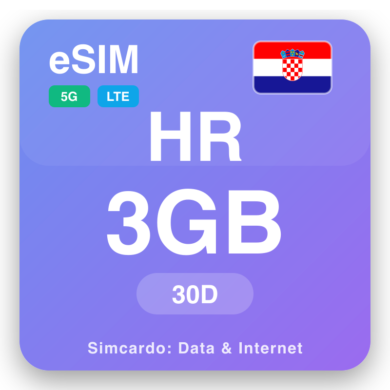 eSIM Chorvatsko 3 GB na 30 dní