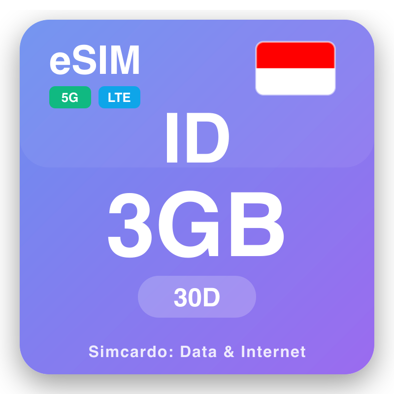 eSIM Indonesia 3 GB voor 30 dagen