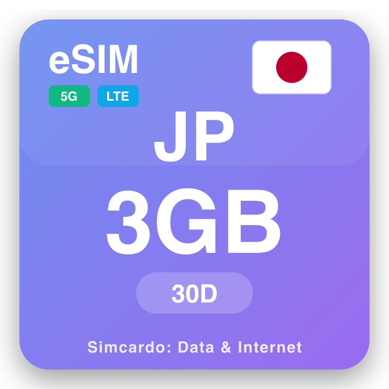 eSIM جاپان 3 GB د 30 ورځې لپاره