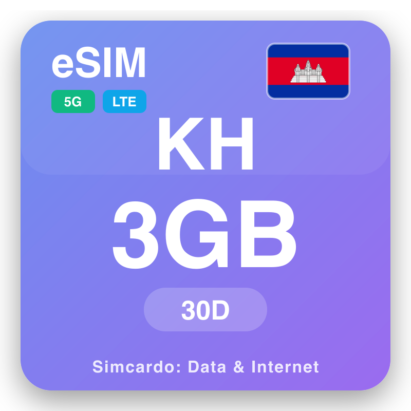 eSIM Camboya 3 GB para 30 ñiqin