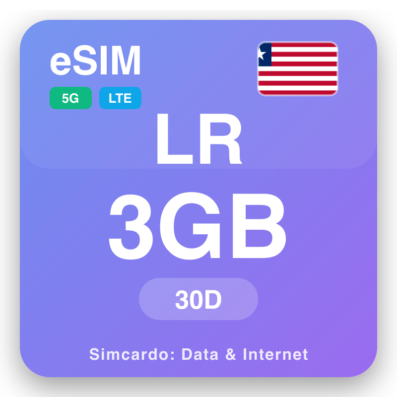 eSIM Liberia - planên daneyê yên seyahatê û internetê mobîl