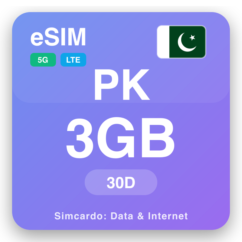 eSIM Pakistani 3 GB kwa 30 siku