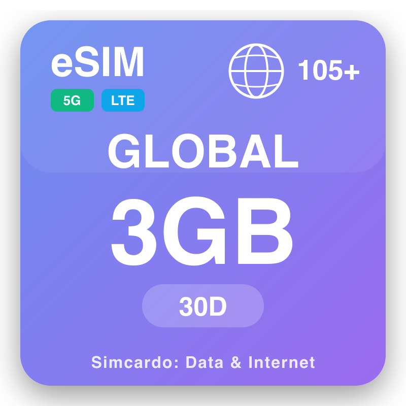 eSIM Umhlaba 3 GB ngokwe 30 izinsuku
