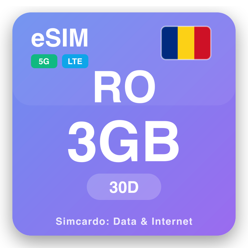 eSIM an Rómáin 3 GB do 30 laethanta