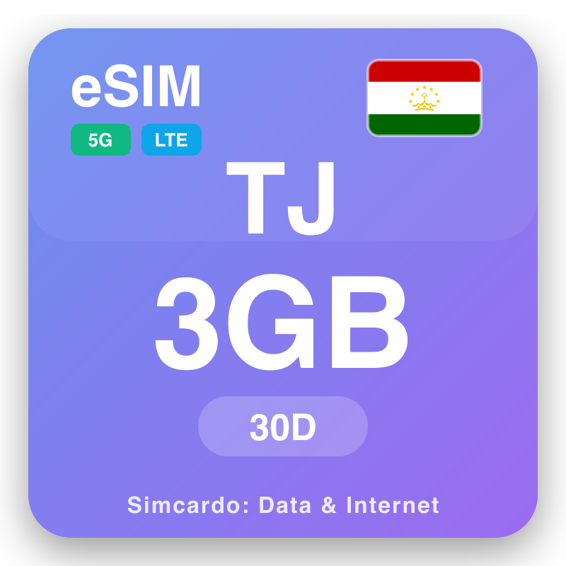 eSIM Tajikistan - plani fa'avae mo malaga ma fa'ainitaneti mobile
