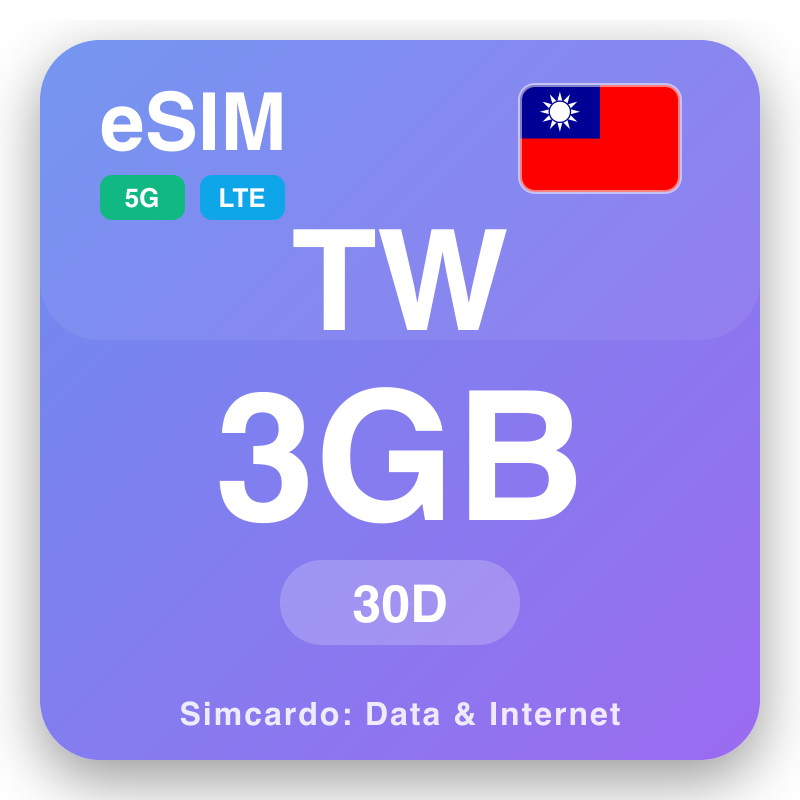 eSIM Tayvan 3 GB 30 gün için