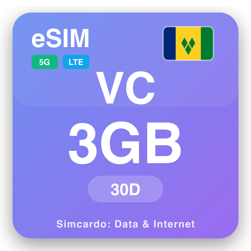 eSIM Saint Vinsen lan Grénadin 3 GB kanggo 30 dina