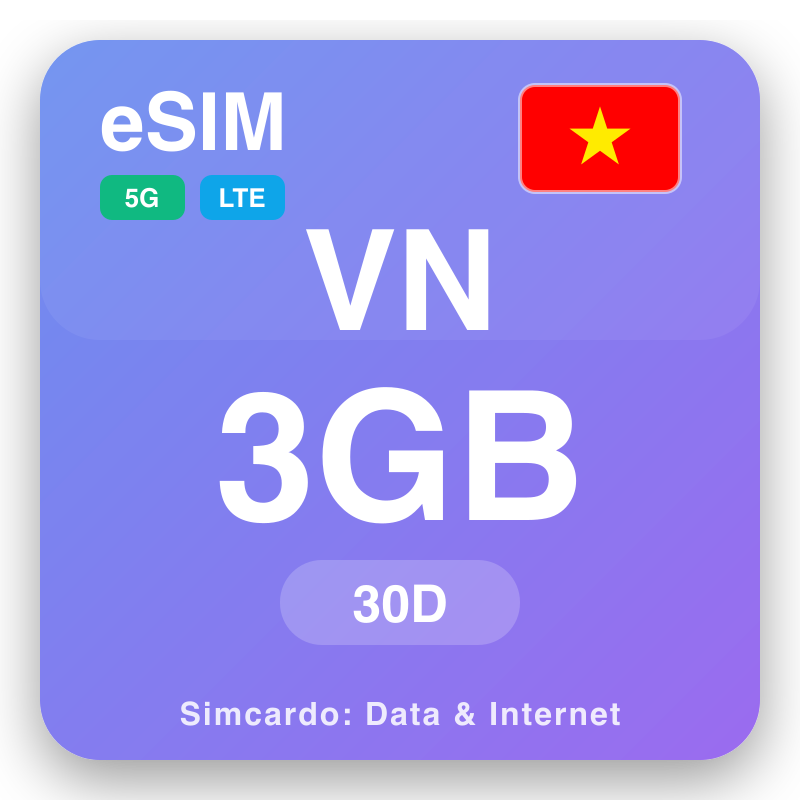 eSIM វៀតណាម 3 GB សម្រាប់ 30 ថ្ងៃ