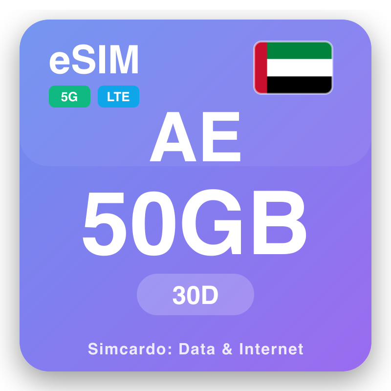 eSIM Midawga Imaaraatka Carabta 50 GB muddo 30 maalmo