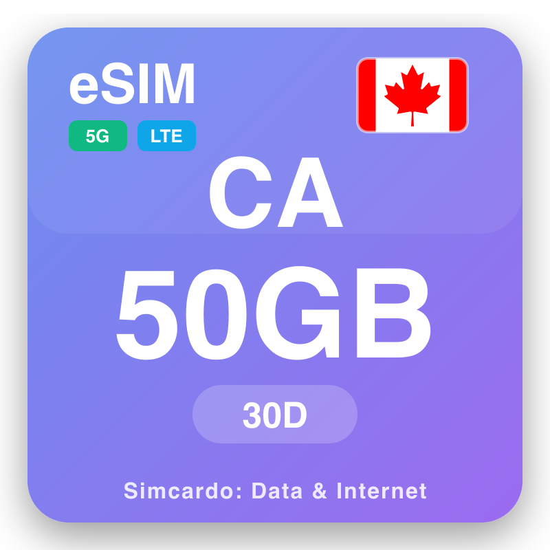eSIM Kanada 50 GB na 30 kwanaki