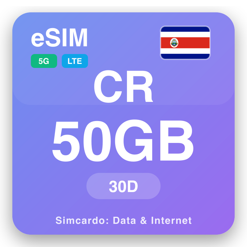 eSIM Kostaríka - ferðagagnaplan og farsíma internet