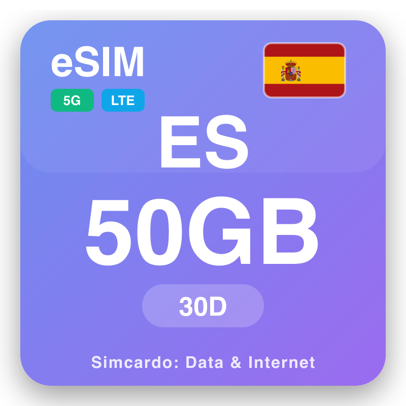 eSIM Spanja 50 GB għal 30 ġimgħat