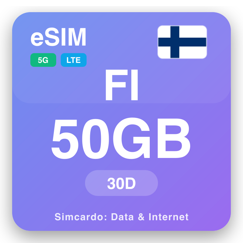 eSIM Finnland 50 GB fyrir 30 dagar