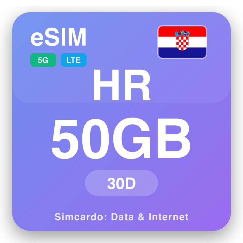 eSIM Króatía 50 GB fyrir 30 dagar