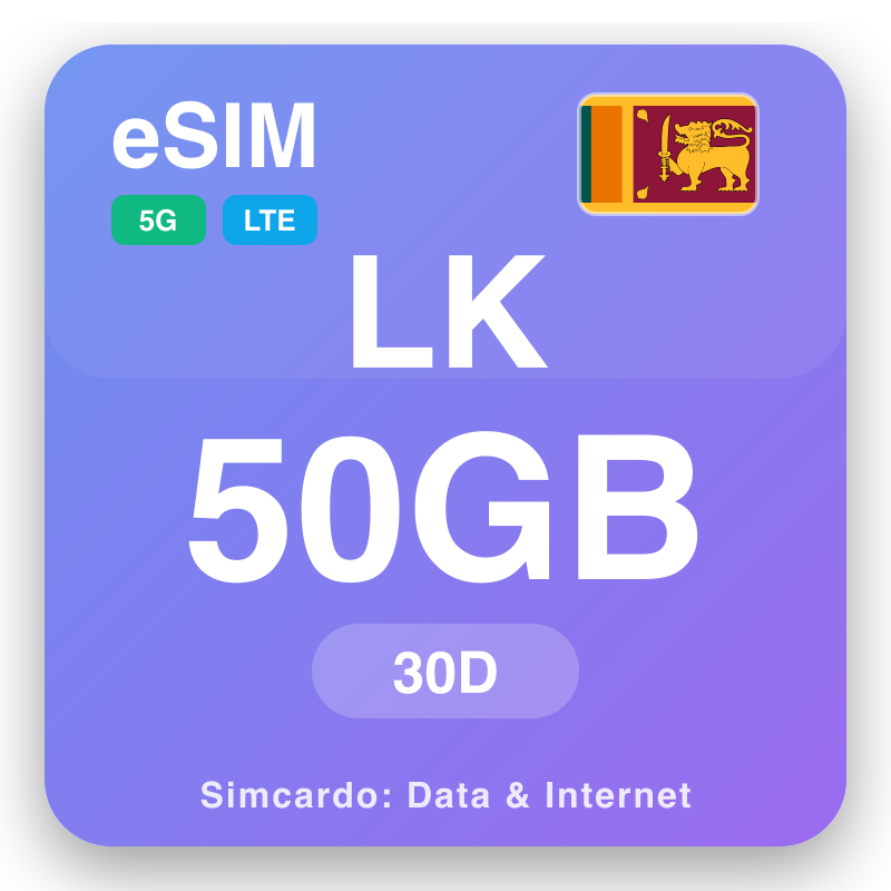 eSIM Sri Lanka 50 GB ka 30 matsatsi
