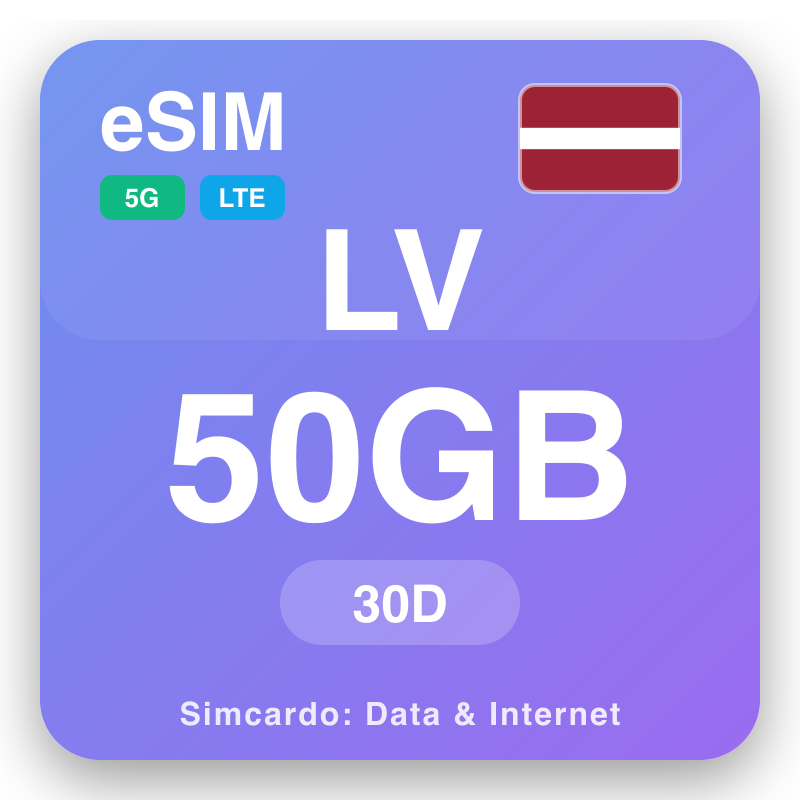 eSIM an Laitvia 50 GB do 30 laethanta