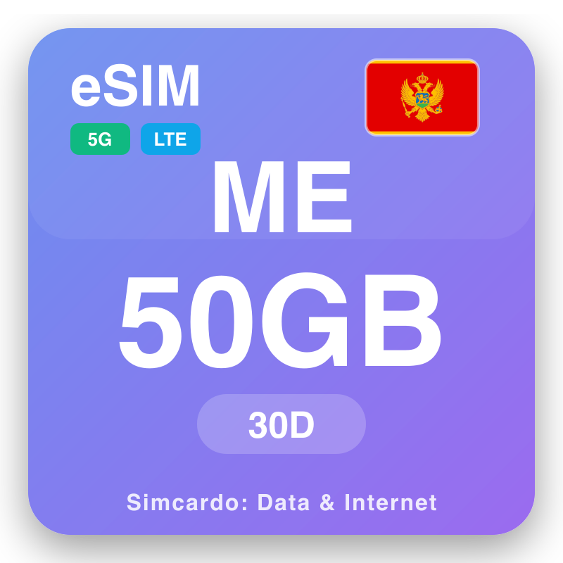 eSIM Moontenegro 50 GB muddo 30 maalmo