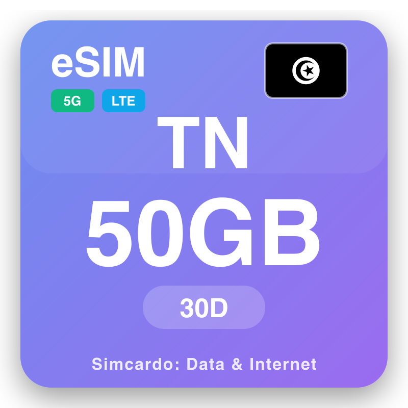 eSIM Tunisia 50 GB voor 30 dagen
