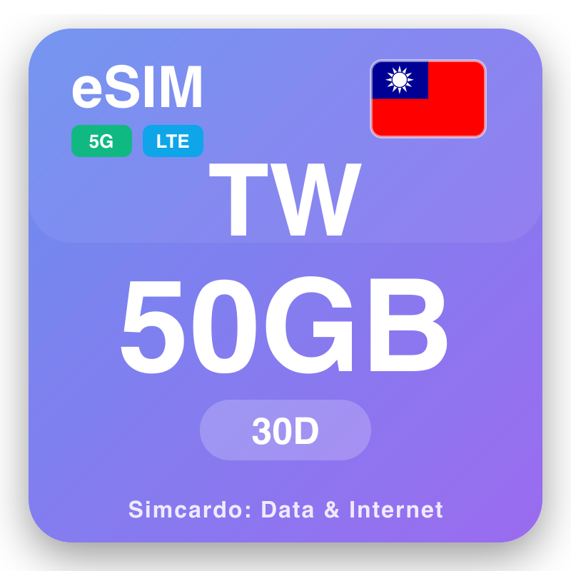 eSIM Tchaj-wan 50 GB na 30 dní