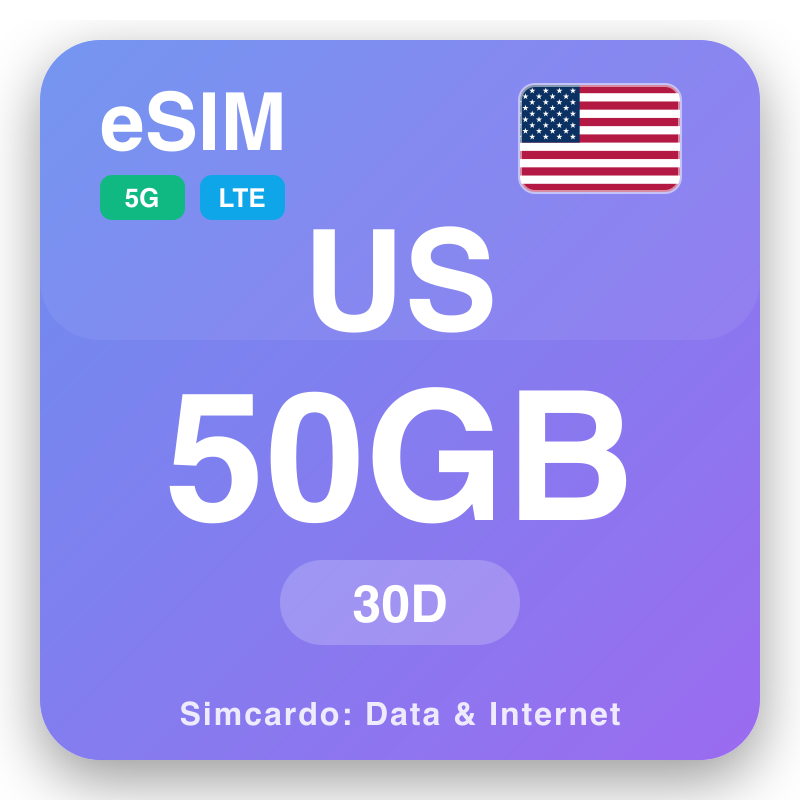 eSIM Maraykanka 50 GB muddo 30 maalmo