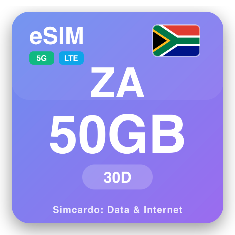 eSIM Sør-Afrika 50 GB i 30 dager