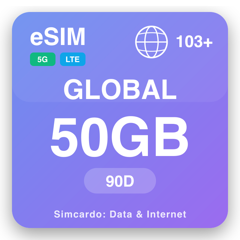 eSIM Küresel - Maksimum 50 GB 90 gün için