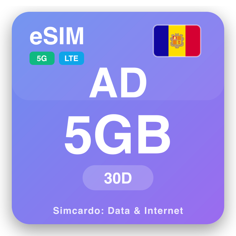 eSIM Andorra 5 GB kwa 30 siku