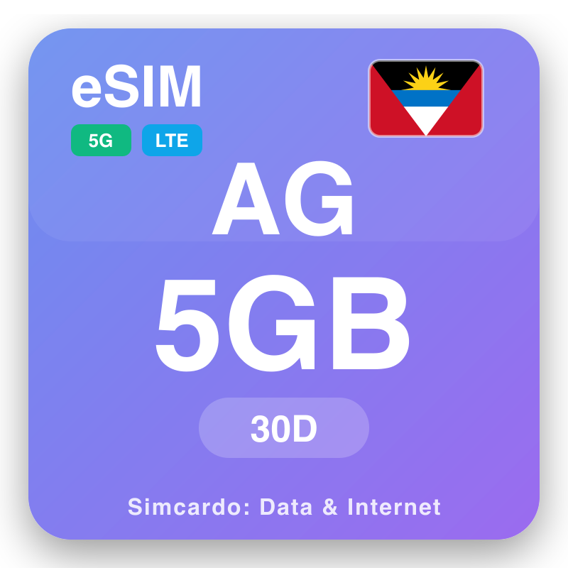 eSIM Antígva og Barbúda 5 GB fyrir 30 dagar