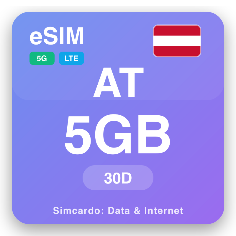 eSIM Austurríki 5 GB fyrir 30 dagar