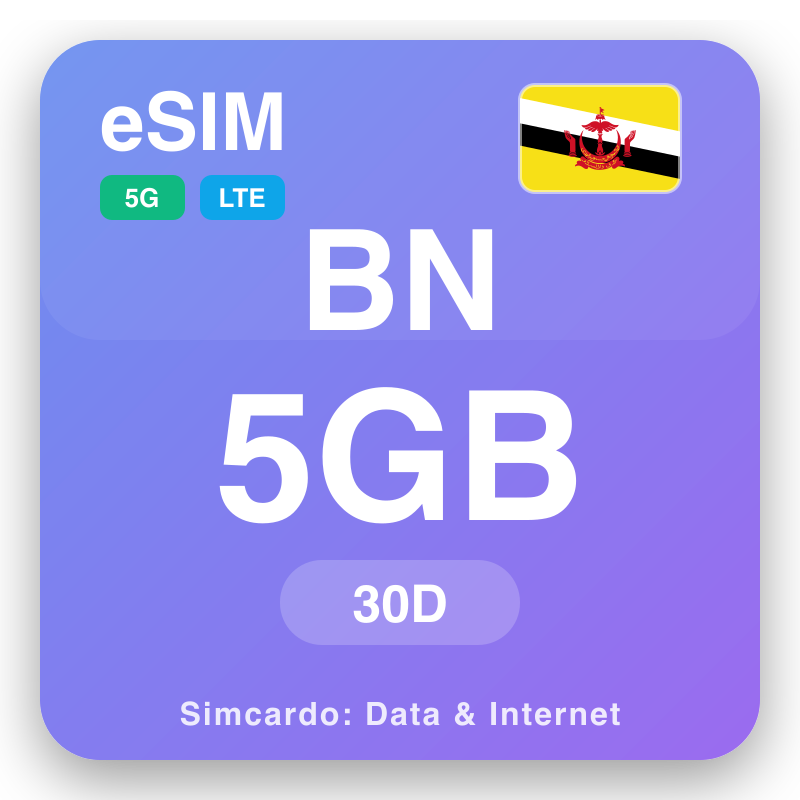 eSIM Бруней 5 GB 30 өдрүүд -ийн хугацаатай